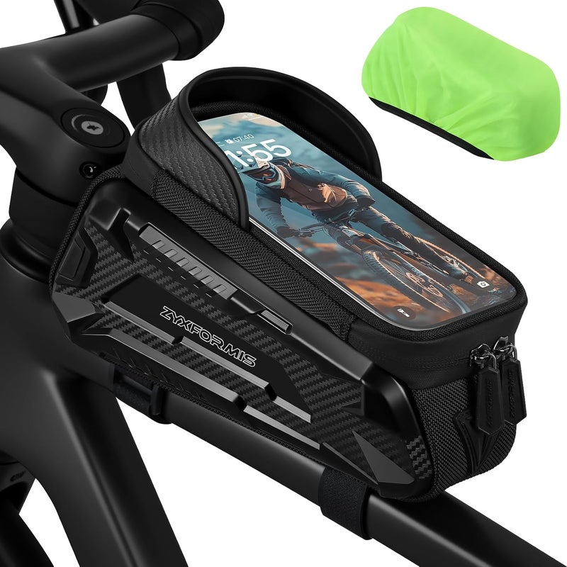 Zyxformis Bike Bag, Bike Accessories with Sun-Visor, Waterproof Bike Phone Holder with TPU Sensitive Touch Screen, Bicycle Top Tube Front Frame Bag Handlebar Bag with Rain Cover - Image 1
